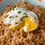 Poached eggs on instant noodles, made with a super easy air fryer recipe