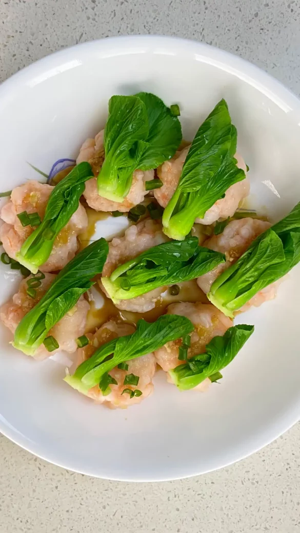 Steamed Prawn Cakes with Bok Choy or Xiao Bai Cai, in this super easy 20 minute recipe