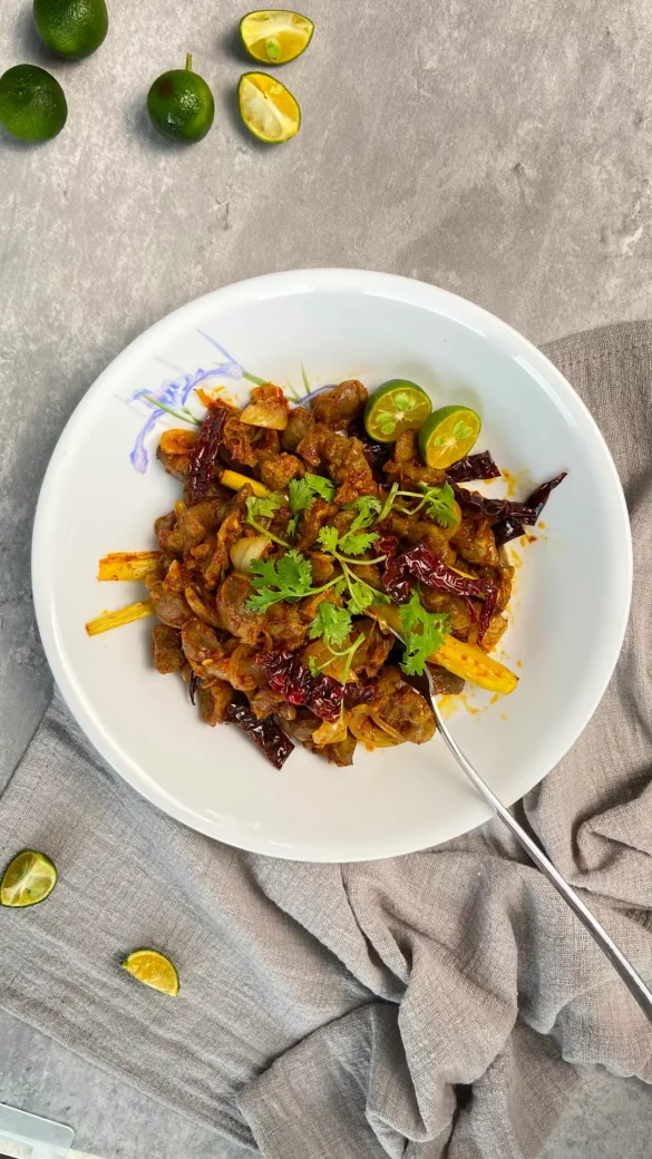 Burmese Spicy Chicken Gizzard, spicy, tangy and chewy, its an adventurous treat!