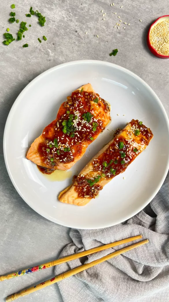 Crispy Asian Glazed Salmon, goes perfect with rice!